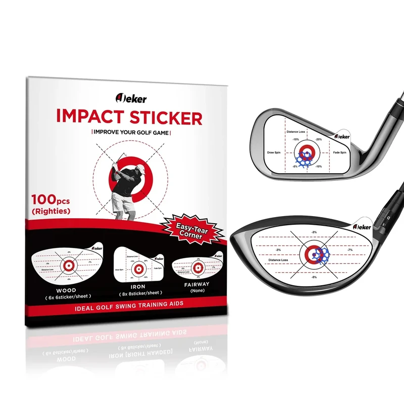 IJEKER Golf Impact Tape – 100 pcs Mixed Club Training Pack (Wood 6x6 + Iron 8x8), Instant Swing Feedback Stickers, Durable & Residue-Free for Precision Practice