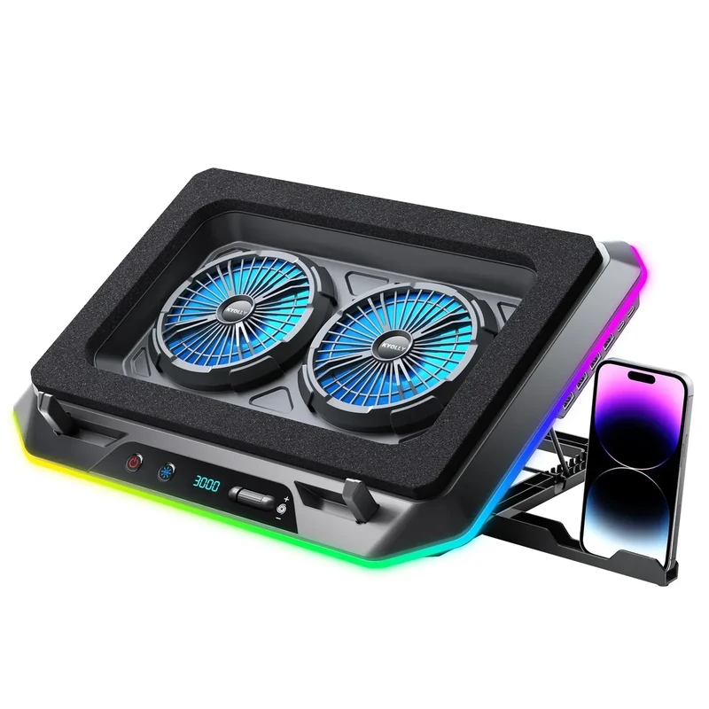 KYOLLY RGB Gaming Laptop Cooling Pad with Two Turbo Fan, Rapid Cooling for 15.6-19.3" Laptops, Variable Speed Control, 6 Adjustable Heights A5