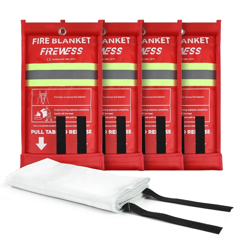 FIREWESS Emergency Fire Blanket, 4Pack Fiberglass Flame Retardant Fire Blankets Emergency for Home, Kitchen, Car, Office, Grill, 39.4X 39.4inch Fire Extinguisher Blanket