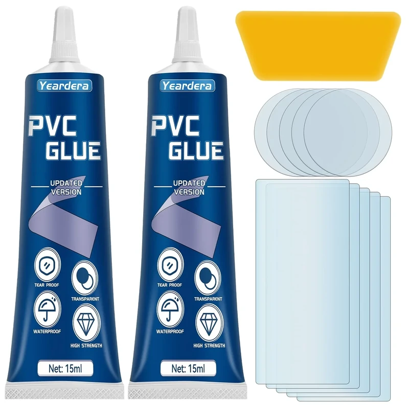 Yeardera Air Mattress Patch Kit, Waterproof Vinyl Repair Kit, High Strength PVC Adhesive for Inflatables, PVC Boats, Vinyl Glue (15ml/2 Pack)