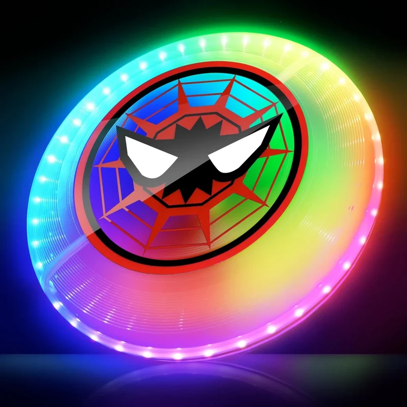 LED Flying Disc with Millions of Colors, Rechargeable, Water-resistant, 42 LEDs, 175g Light Up Disc, 12 Modes, Spider Outdoor Toys for Kids Ages 4-8, Camping Equipment Beach Toys for Adults Boys Teens