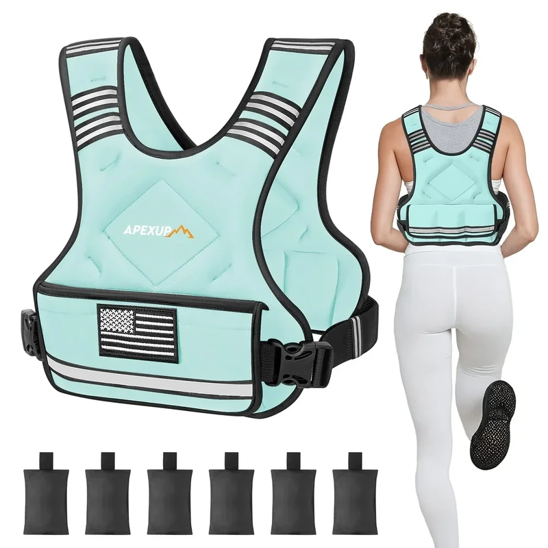 APEXUP Adjustable Weighted Vest, 4-10lb/12-18lb/20-32lb Vest with 6 Ironsand Weights and Large Pocket, Weight Vest for Men Women Strength Training, Running, Walking (4-10lb, Pastel Blue)