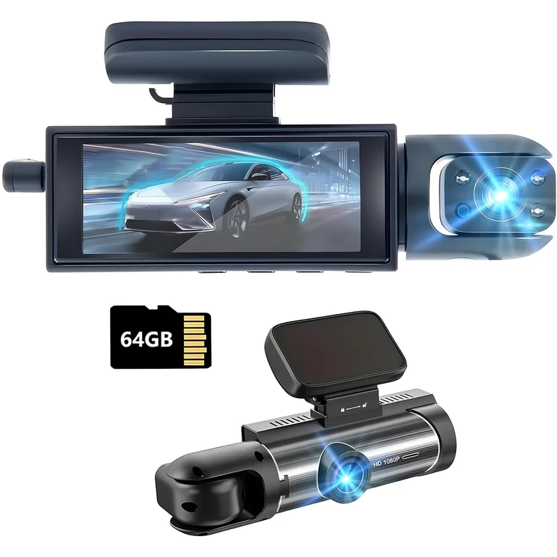 Wkreuoar Front & Inside 1080P Dash Cam - 64G, IR Night, G-Sensor