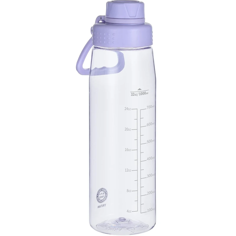Edmyre Water Bottle 32oz, Clear Water Bottle with Spout Lid and Carry Handle, Reusable, Tritan, BPA Free, Hiking Water Bottle Suitable for Travel, Outdoors, Gym, Travel, Home, School (Light purple)