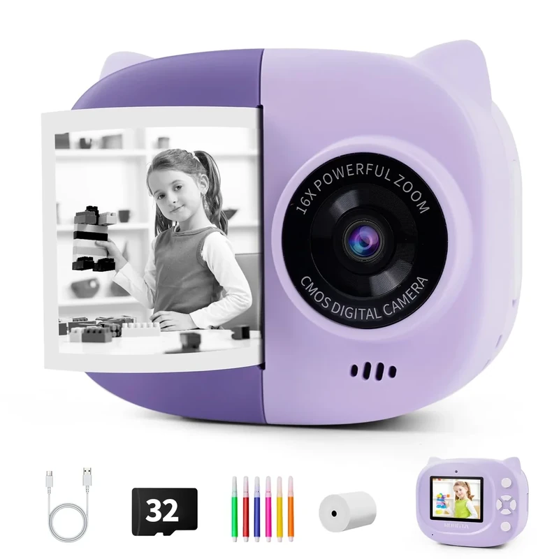 Rongta Instant Print Camera for Kids, Children Portable Photo Printer for Birthday Gifts, Kids Toys, 2.4 Inch Screen Kid Digital Camera for Girls Boys Age 3 4 5 6 7 8 9 10 (Purple)