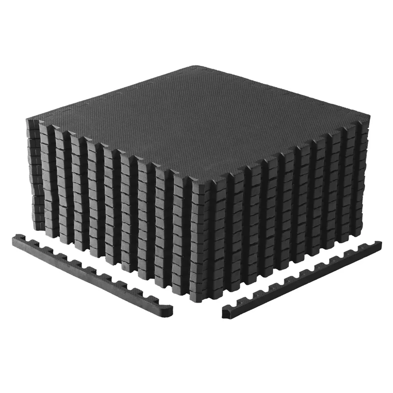 CAP Barbell 1-Inch Interlocking EVA Foam Exercise Puzzle Mat Home Gym Flooring - 2 Pack | 24" x 24" x 1" | T Pattern - Black