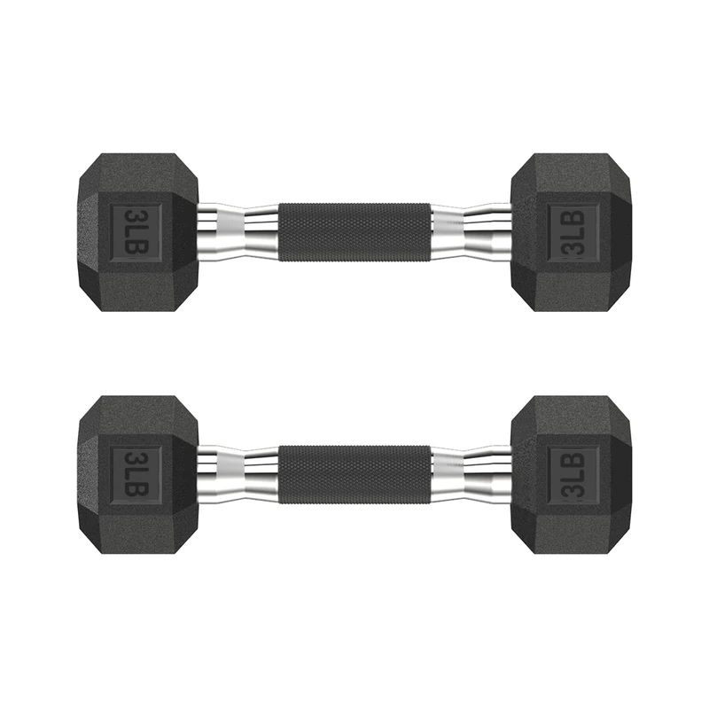 HANDBODE Hex Rubber Dumbbells, Non-Slip Handle Design for Secure & Comfortable Grip, Hand Weights for Strength Training and Home Gym/Pair of 3 LB