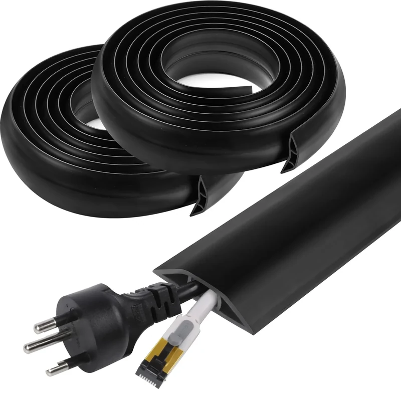 20 FT Floor Cord Cover, Cord Covers for Wires on Floor, Cord Protector, Floor Cable Cover, Hide Extension Cord Covers for Floor, Cable Cavity: 0.47" (W) x 0.29" (H), Black