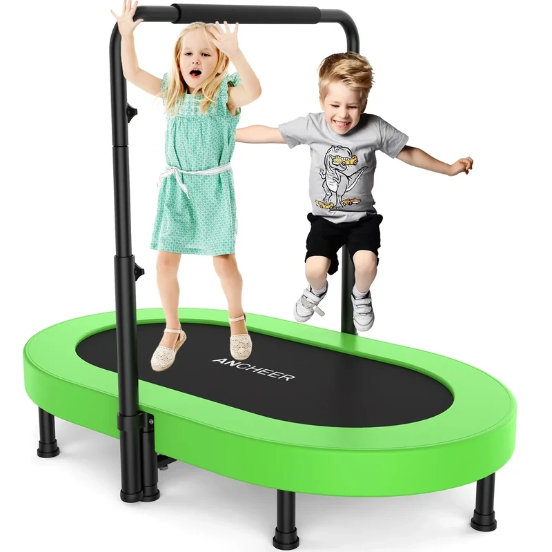 ANCHEER 56" Double Mini Trampoline for Kids, Mini Rebounder with 5-Level Adjustable Handle, Parent-Child Trampoline for Kids, Max Load 220lbs, Fun for Indoor/Outdoor