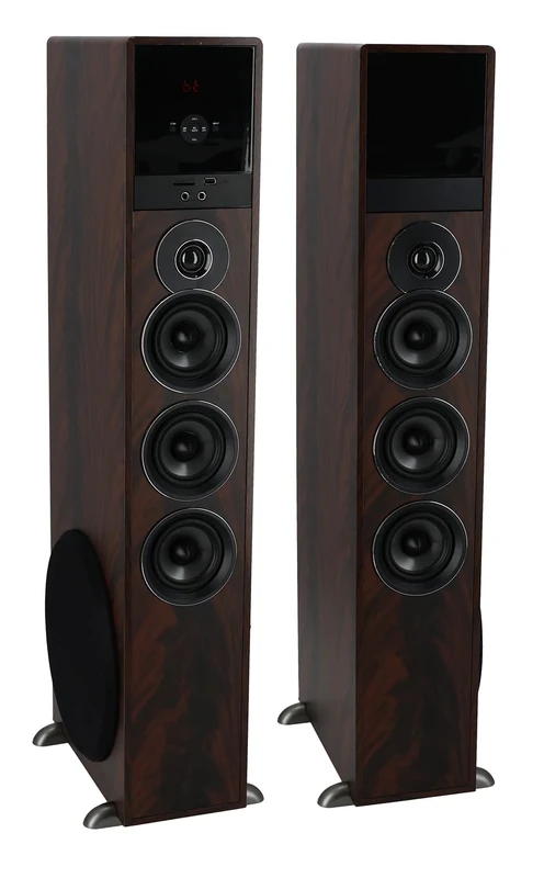 Rockville TM150D Powered Home Theater Tower Speaker System, Dark Wood, 1000W, 10" Subwoofers, Bluetooth, USB/SD Playback, FM Radio, Remote Control, Karaoke Ready, Perfect for Home Entertainment - Image 1