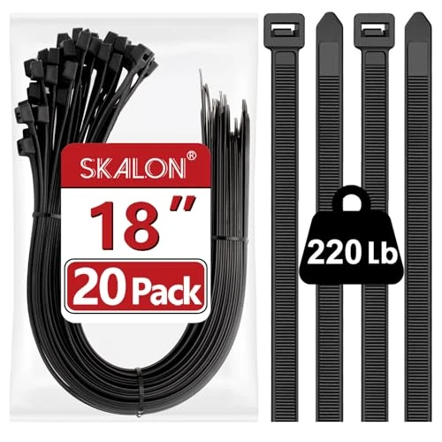 Skalon Large Zip Ties 18 Inch (20 Pack) - Heavy Duty, 220 lb Tensile Strength, Black Cable Ties, Extra Long Wire Ties