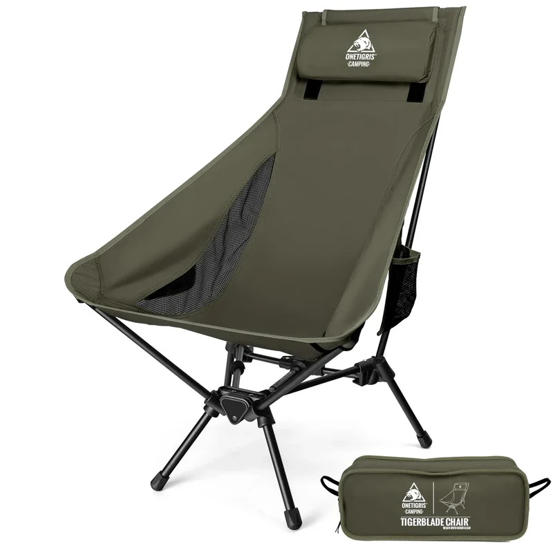 ONETIGRIS Tigerblade High Back Camping Chair with Pillow Design, Comfortable Widened Seat Folding Chair