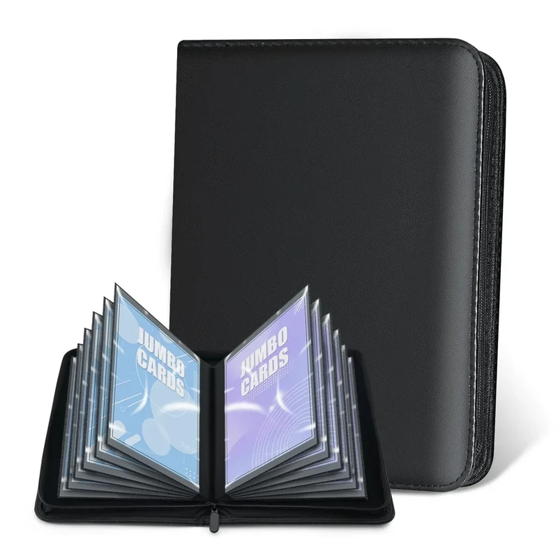 Jumbo Card Binder for PKM – WITHYU PU Leather Ringless Card Collection Binder with 60 Pockets, 5.7'' x 7.9''Card Holders Storage Album for Game Card (Black)