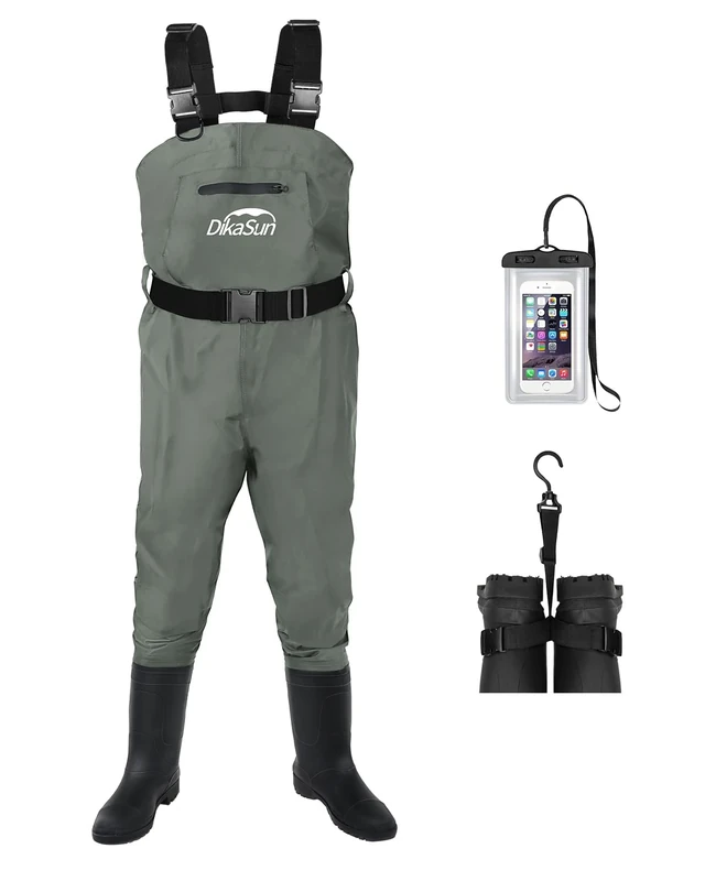 DikaSun Fishing Waders for Men & Women, Waterproof 2-Ply Nylon/PVC Chest Wader with Boots for Outdoor Sizes 4-13 Bootfoot