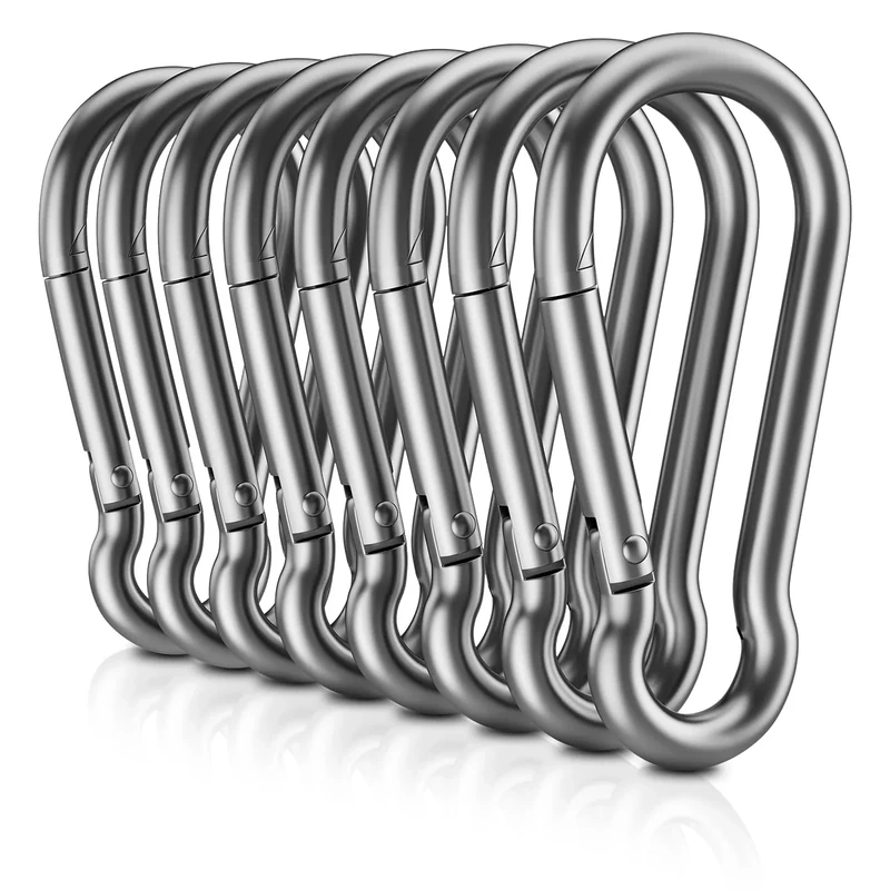304 Stainless Steel Carabiner Clips, NO Rust 1360lbs Heavy Duty Carabiners, 2.36 inch D-Ring Snap Hook Keychain Spring Clips for Gym, Pet leashes (8PCS 304 Stainless Steel Clips)