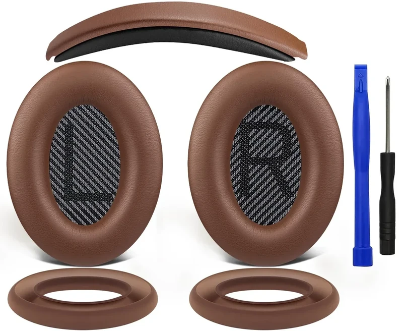SOULWIT Replacement Kit for Bose QuietComfort QC35/QC35 ii Over-Ear Headphones, Ear Pads Cushions + Headband + Silicone Earpads Cover Protector - Coffee
