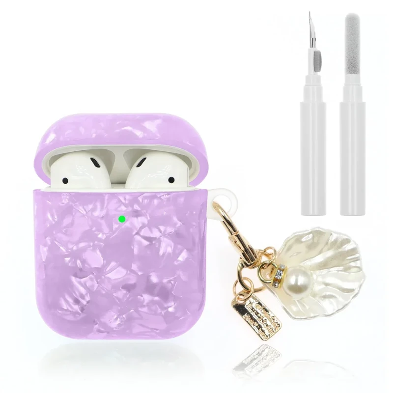 Compatible with AirPod Case 1st/2nd Generation, Shell Print Protective Case Cover for AirPods with Cleaner Kit and Shell Keychain Accessories for Women Girls - Purple