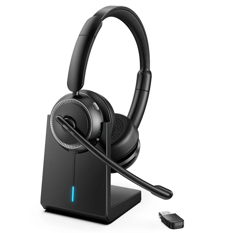 Angteela ANC/ENC Wireless Headset - Bluetooth 5.4, Flip-to-Mute Mic