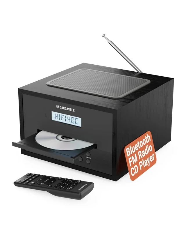 Home Stereo System with CD Player Bluetooth & Radio | 40W FM Radio, Solid Wood Build, 30 Presets, and Alarm | Multi Format Support, CD Player for Home, Compact Music System | Oakcastle Hifi400