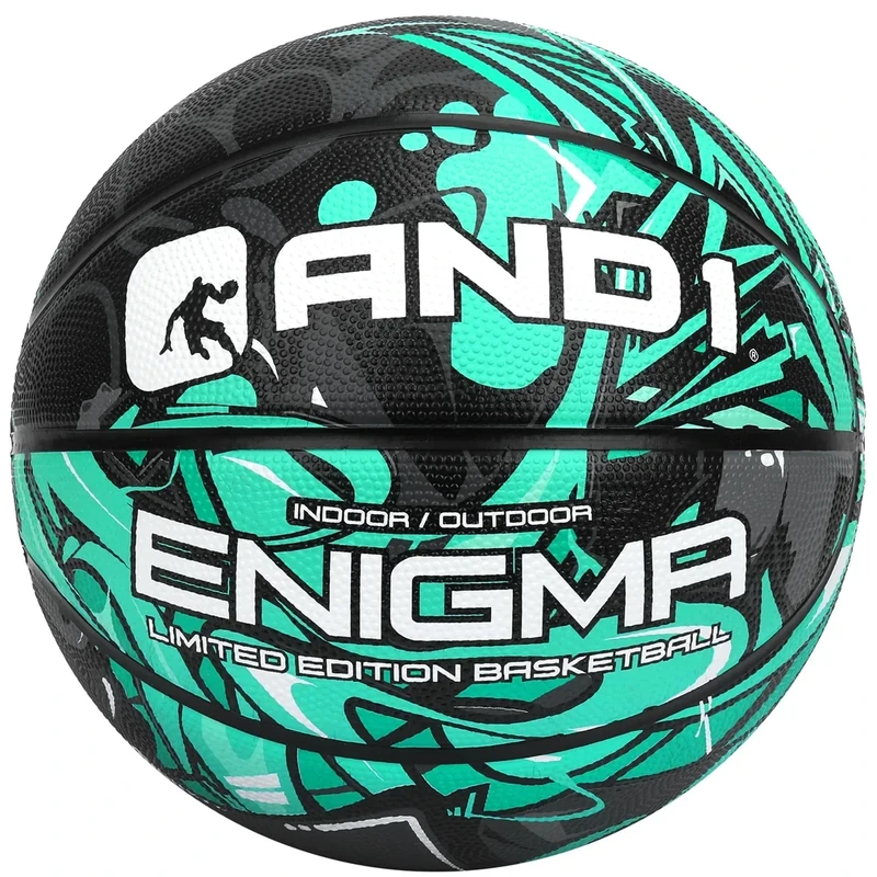 AND1 Enigma Indoor/Outdoor Intermediate Premium Rubber Basketball, Teal and Black, 28.5 in