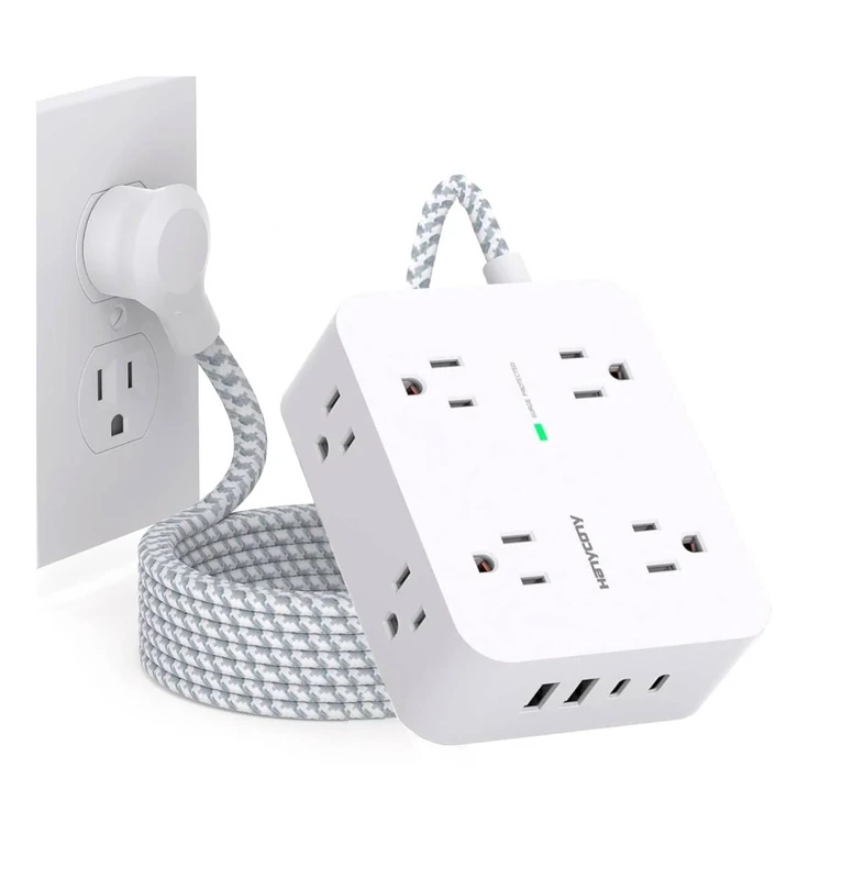 HANYCONY 8-Outlet Surge Protector with 4 USB (2 USB-C) - 5ft Flat