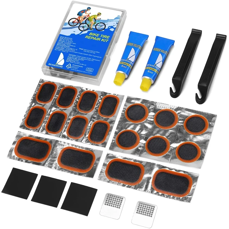 Beanewone Bike Tire Repair Kit, Bicycle Inner Tube Patch Kit with 18PCS Tube Patches, Tire Levers & Repair Glue – Portable Case for Bicycle & Inflatable Tubes (Tire Repair Kit)