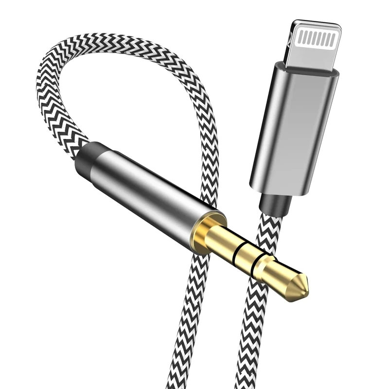 [Apple MFi Certified] iPhone Aux Cord for Car, Lightning to 3.5 mm Headphone Jack Adapter Nylon Braided Audio Stereo Cable for iPhone 14 13 12 11 XS XR X 8 to Car Home Stereo Speaker Headphone, Silver