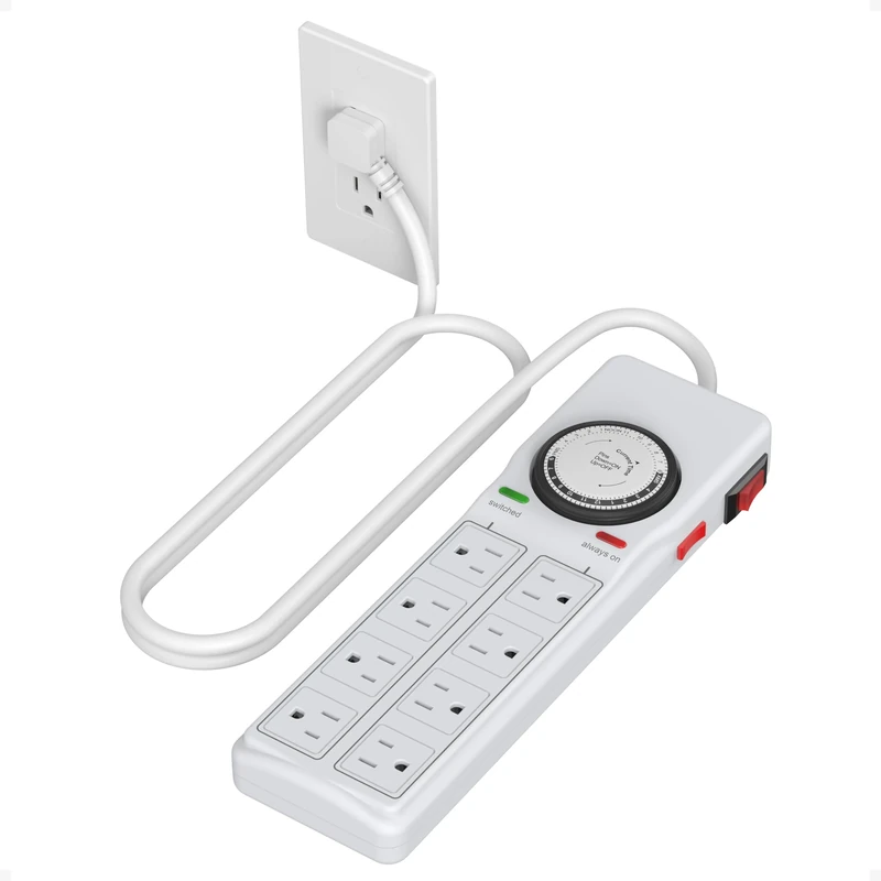 TESSAN 8 Outlets Power Strip with Timer (4 Sockets Timed, The Others Always On), 4 FT Extension Cord with Multiple Outlets, 900J Timer Surge Protector Power Strip with Switch for Plant Aquarium Light