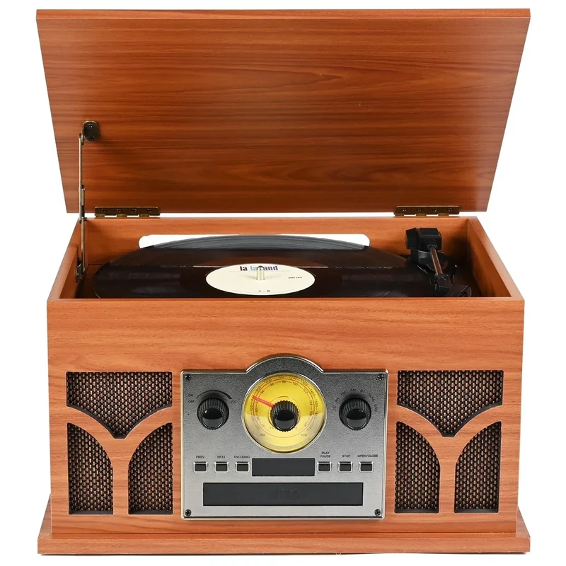 10-in-1 Record Player Turntable with Built-in Speakers Wireless Playback, CD & Cassette Player, USB Player, AM/FM Radio, Three Speeds Vinyl Record Player