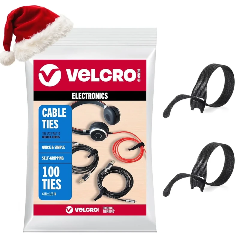 VELCRO Brand Reusable Cable Ties - 100 Pack 6in Stocking Stuffer