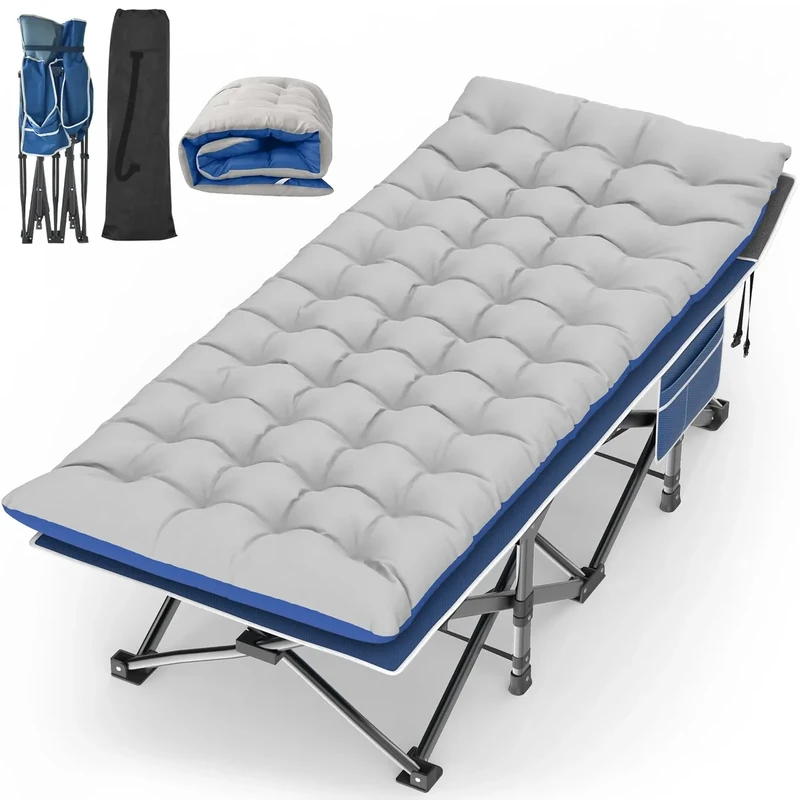 Suteck Camping Cot, 32In XXL Folding Camping Cot Heavy Duty Sleeping Bed for Adults 1200D Double Layer Oxford Cots for Camping W/Pilllow Mattress Carry Bag for Home Office Nap Beach Travel, 900LBS