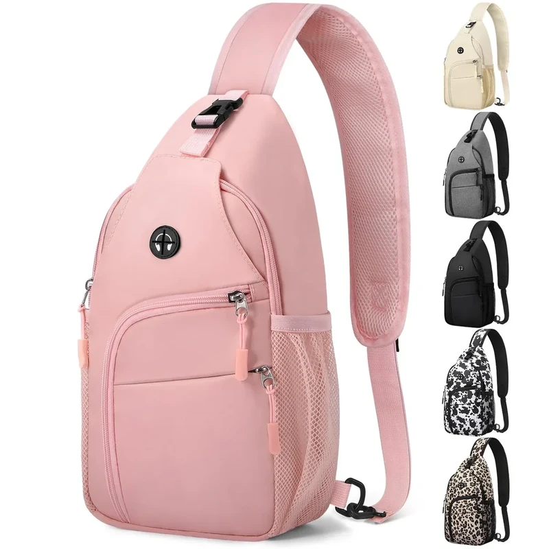 Pritent Crossbody Bags for Women Man Waterproof Sling Bag Backpack Trendy Casual Cross Body Bag with Convertible Shoulder Strap Chest Bag for Camping Hiking Travel Essentials (Pink, Medium)