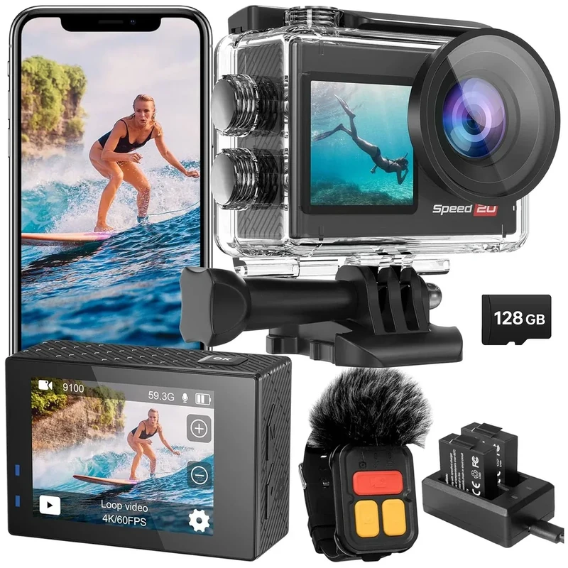 Hiicam 4K 60FPS 20MP Waterproof 170deg Wide-Angle Touchscreen Graphite