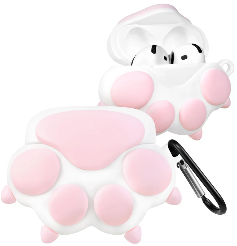 Boaretiu for Airpods 4 Case 2024 Cute Cartoon Kawaii - Funny 3D Soft Silicone Cat Paw Design Cover with Carabiner Stylish for Boys Girls Teens Women for Air pods 4