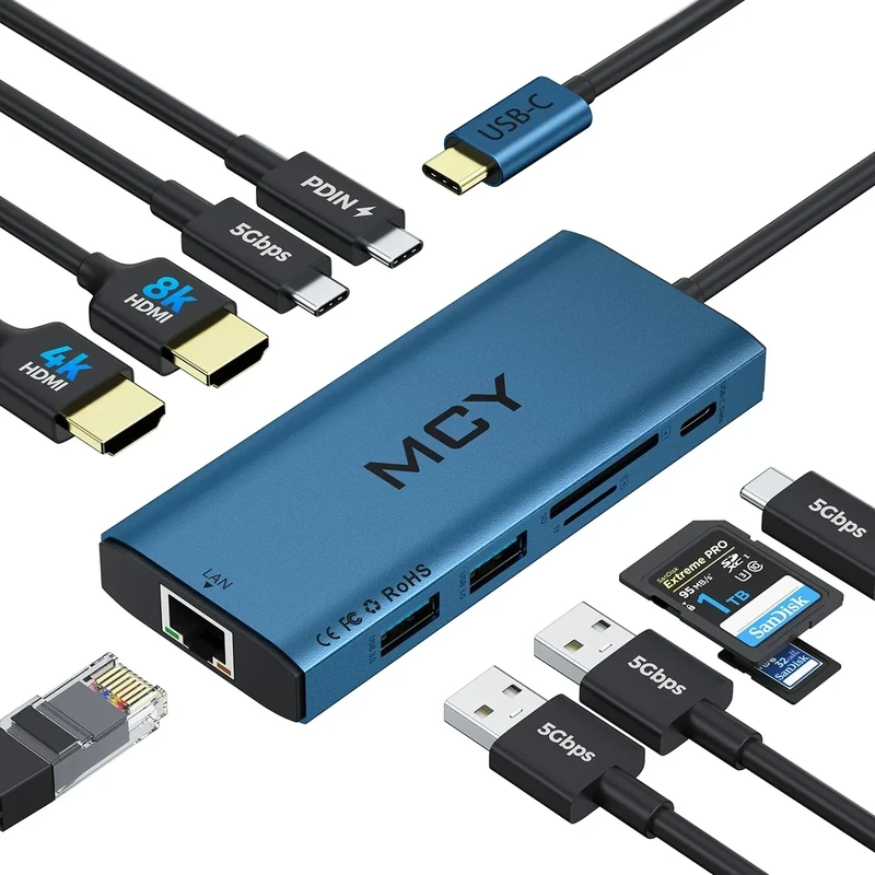 MCY 10-in-1 USB-C Docking Station - 8K/4K HDMI, 100W PD, Ethernet