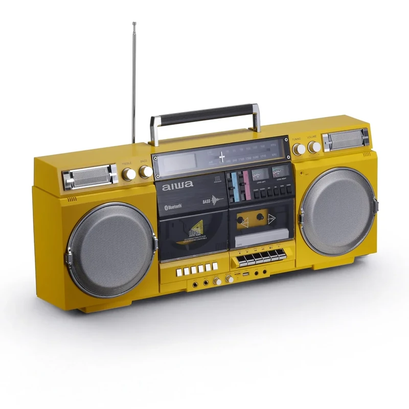 Aiwa Retro Boombox CD Player with Bluetooth 5.0, 40W Speakers - Yellow