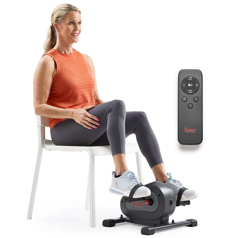 Sunny Health & Fitness Smart Motorized Mini Exercise Bike, Dual Function Portable Under-Desk Pedal Trainer for Low-Impact Cardio Home Workout, Free SunnyFit App Connection – SF-B024041