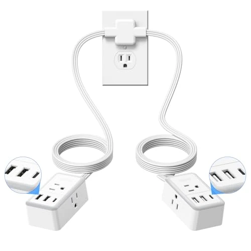 NTONPOWER 12ft Extension Splitter - USB-C, 2 USB-A, 3 Outlets, Flat Plug