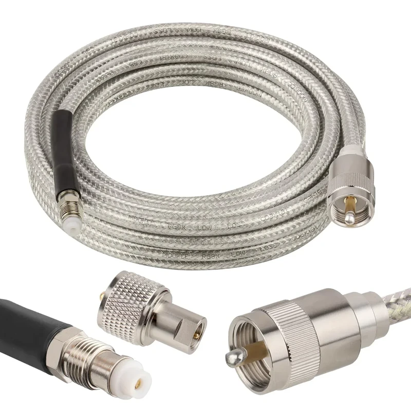 MOOKEERF CB Coax Cable 12ft,Low Loss RG8X Stranded Core CB Antenna Cable with PL-259 and FME/PL259 Male Connector - 12 Foot