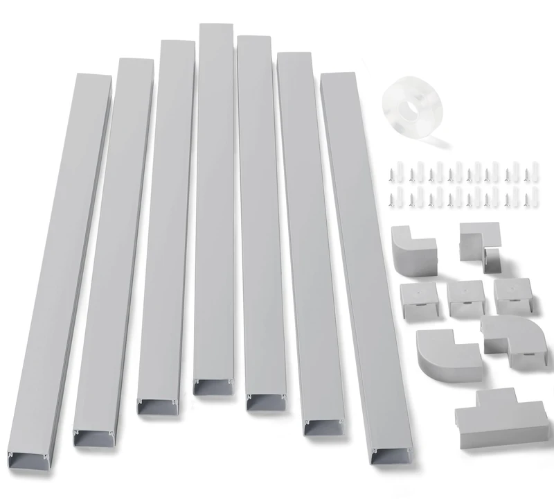 ZhiYo 126in Cord Hider Kit - Grey Cable Raceway for Wall TV, 8x15.7in