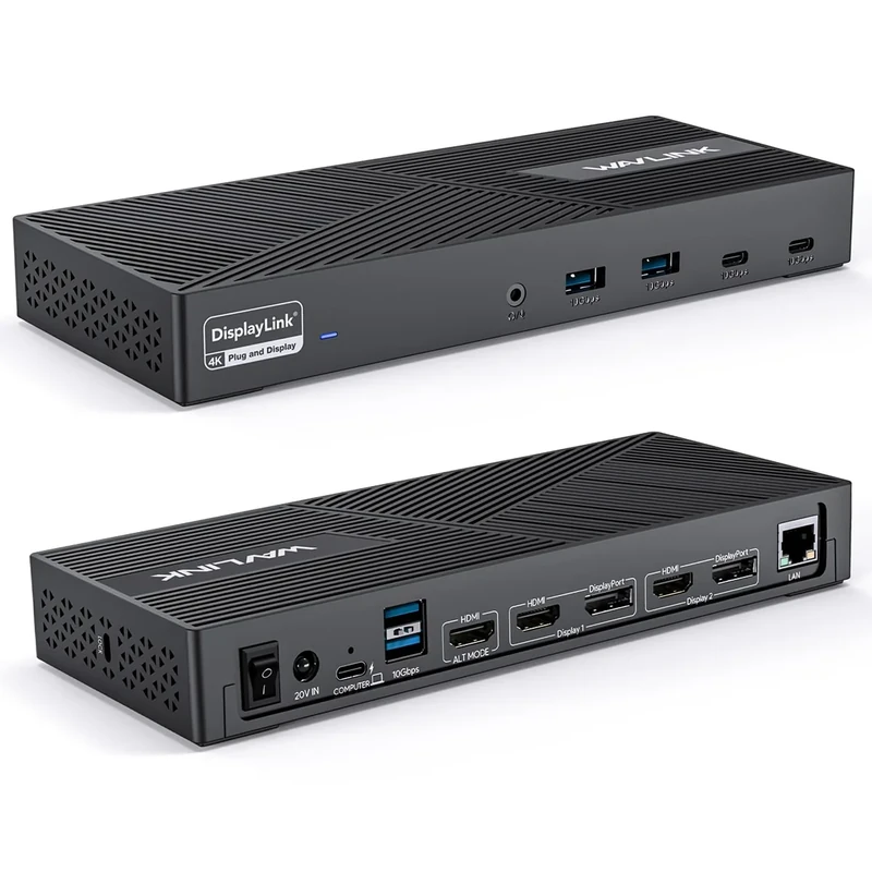 WAVLINK USB C Docking Station 3 Monitors (4K@60Hz), Displaylink Laptop Docking Station with 100W PD Charging for M1/M2/M3/M4 Mac/Windows -USB C (3 HDMI, 2 DP, 6 USB Ports, 160W Power, LAN, Audio).