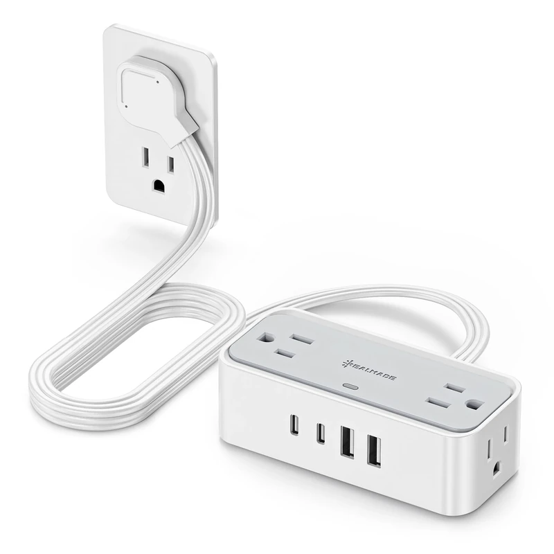 realmade 4 AC 4 USB Power Strip - 5ft Flat Plug Extension Cord