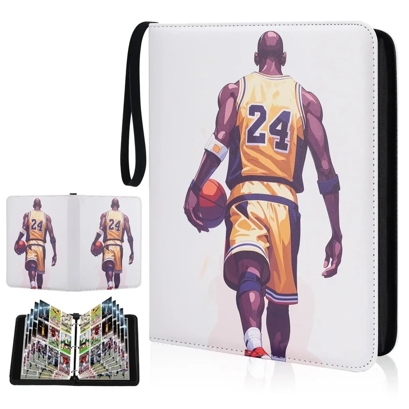 CECOKESO Basketball Card Binder, 9 Pocket Zipper Sports card binder, 900 Double Sided Pocket Waterproof Album, Basketball Cards Display Holder, Expandable, For Gaming Cards, Yugioh, MTG and Other TCG