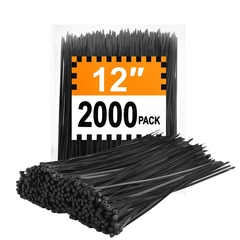 Zip Ties 12 inch (2000 Pack), 45 lb, Black Wire Ties, UV Resistant Cable Ties for Outdoor Use, LOCKLOCK