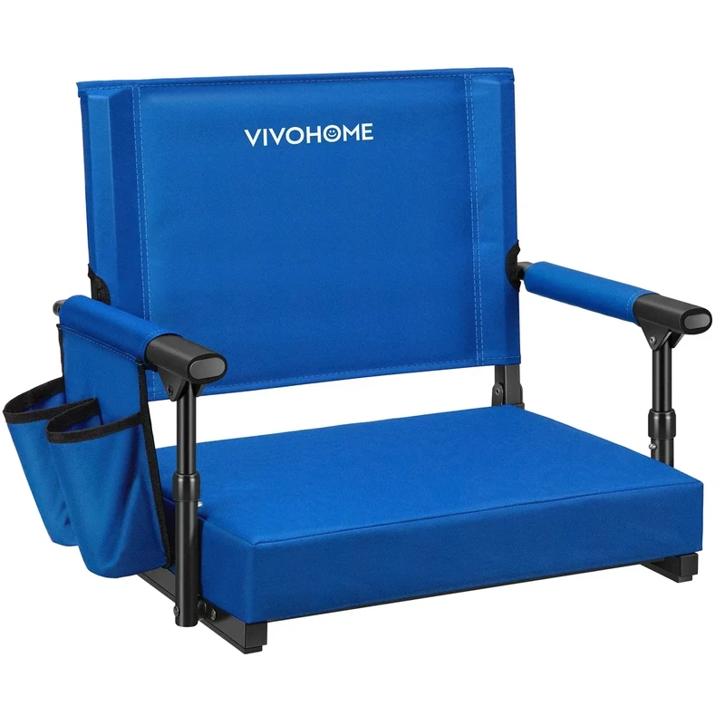 VIVOHOME Stadium Seat with Back Support and Cushion, Portable Bleacher Chair with Cup Holder and Shoulder Strap, Comfortable for Various Sports Events, Blue