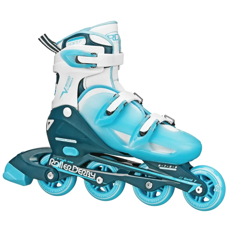 Roller Derby V-Tech 500 Adjustable Performance Inline Skates for Men, Women, Kids, Teens, Large (6-9), White/Blue