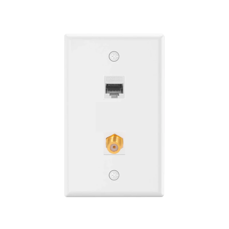 VCE 2-Port Ethernet Coax Wall Plate - CAT6 Keystone & 3GHz Gold Jack