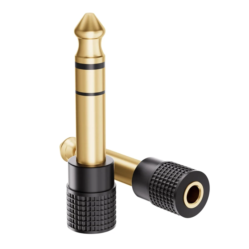 VCELINK 6.35mm 1/4 Male to 3.5mm 1/8 Female Audio Adapter, Gold-Plated TRS Stereo Jack, Solid Brass Housing, for Headphones, Guitar, Mixer, Amp, Keyboard, 2 Pack