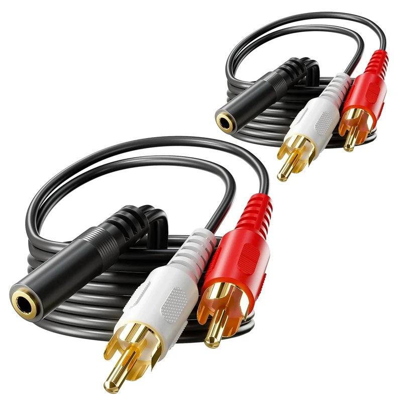 VCE 3.5mm Female to 2 RCA Male Stereo Cable - 3FT Gold Plated 2-Pack