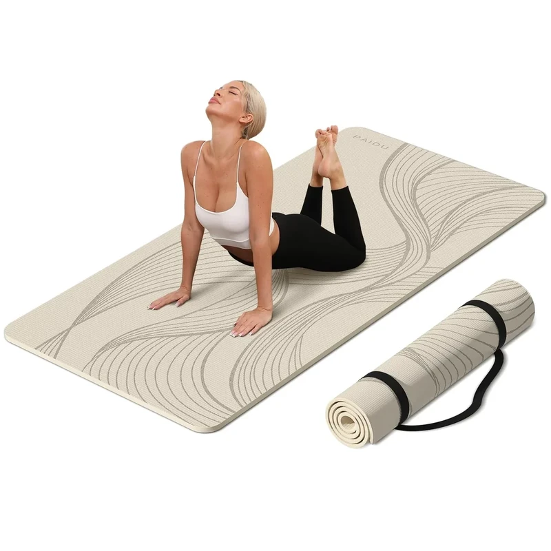 PAIDU Large Yoga Mat-72’x36’x0.4’ Extra Width ＆ Thick,Comfortable,Non-Slip Exercise Mat-Works Great on All Floor for Stretching,Yoga Studio,Gym or Home Workouts (Beige)
